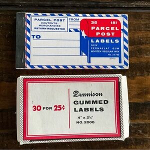 Vintage Lot of 2 Gummed Labels Post Labels Dennison MCM Scrapbooking